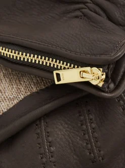 Reiss Dark Brown Iowa Leather Zip-Side Gloves