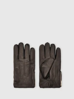 Reiss Dark Brown Iowa Leather Zip-Side Gloves