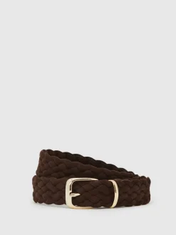 Reiss Dark Brown Jesse Suede Woven Belt