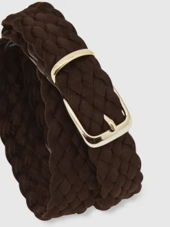 Reiss Dark Brown Jesse Suede Woven Belt