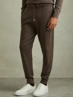 Reiss Dark Brown Melange Billings Merino Wool Blend Drawstring Joggers