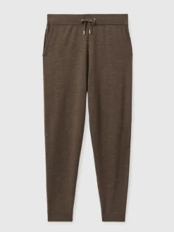 Reiss Dark Brown Melange Billings Merino Wool Blend Drawstring Joggers