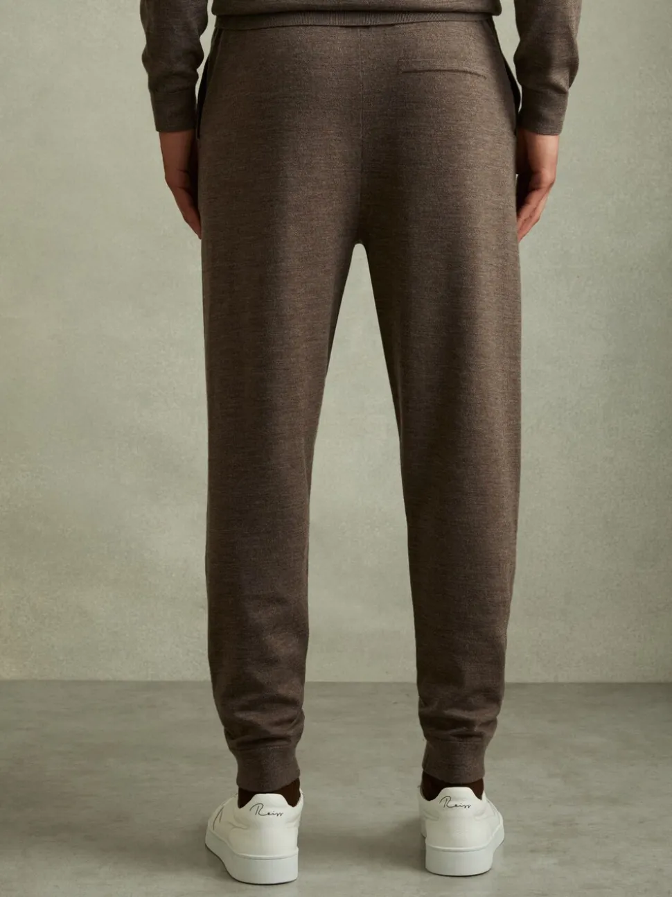 Reiss Dark Brown Melange Billings Merino Wool Blend Drawstring Joggers