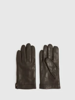 Reiss Dark Brown Monty Nappa Leather Gloves