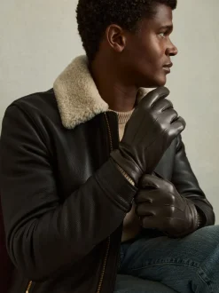 Reiss Dark Brown Monty Nappa Leather Gloves