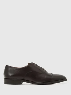 Reiss Dark Brown Rice Leather Lace Up Oxford Shoes