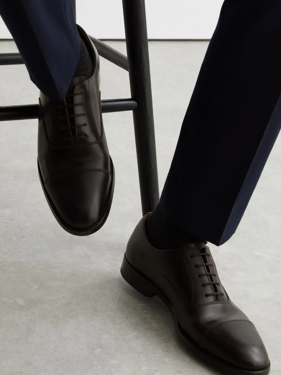 Reiss Dark Brown Rice Leather Lace Up Oxford Shoes