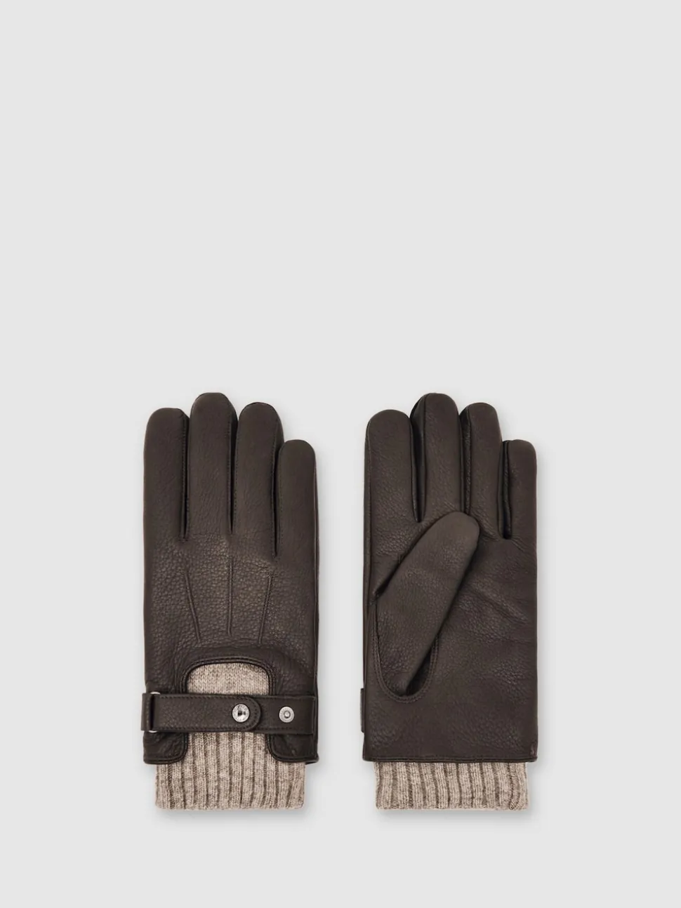 Reiss Dark Brown Sanford Leather Ribbed-Cuff Gloves
