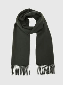 Reiss Dark Military Green Picton Wool-Cashmere Script-Logo Scarf