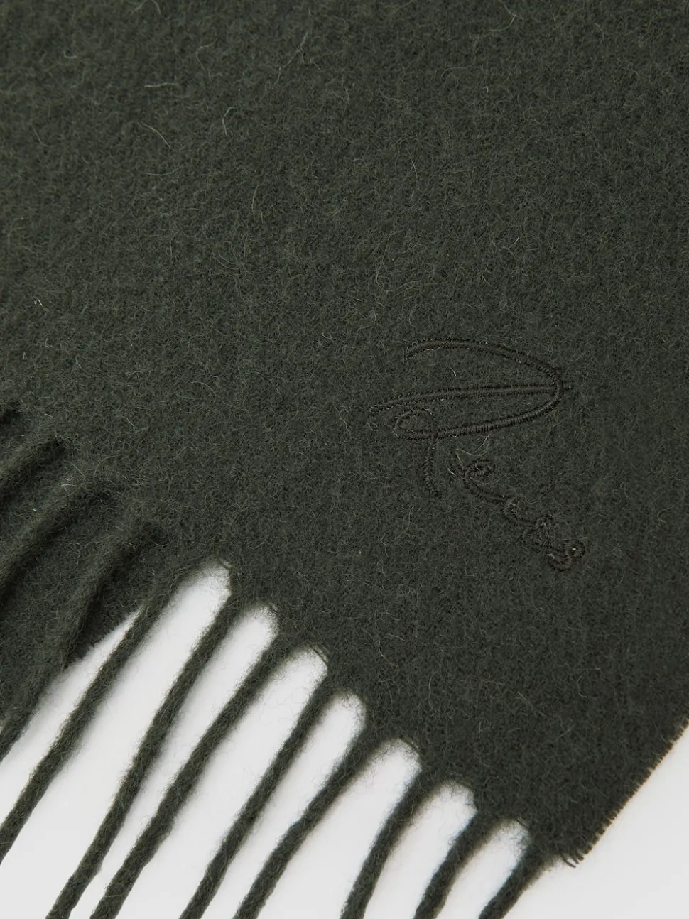 Reiss Dark Military Green Picton Wool-Cashmere Script-Logo Scarf