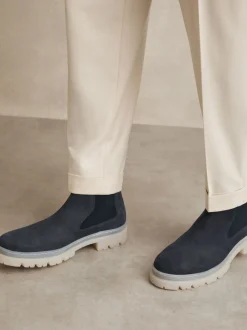 Reiss Dark Navy Garry Suede Contrast Sole Chelsea Boots