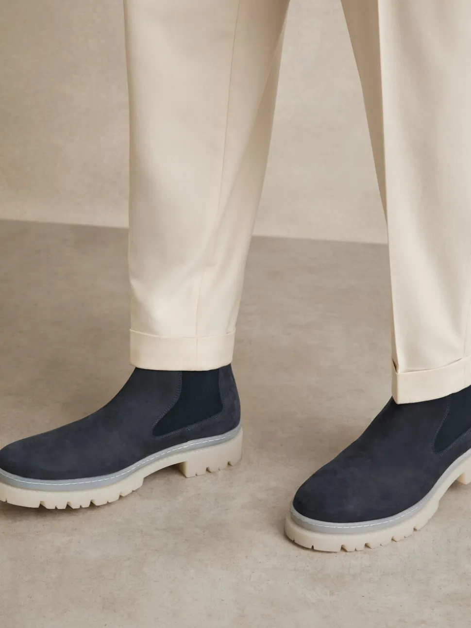Reiss Dark Navy Garry Suede Contrast Sole Chelsea Boots