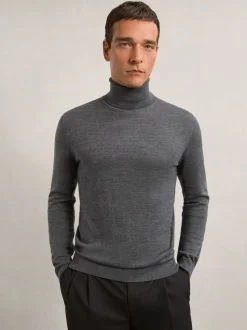 Reiss Derby Grey Marl Caine Slim Fit Merino Wool Roll Neck Jumper