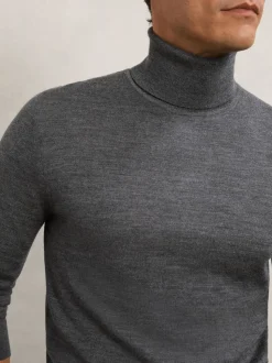 Reiss Derby Grey Marl Caine Slim Fit Merino Wool Roll Neck Jumper