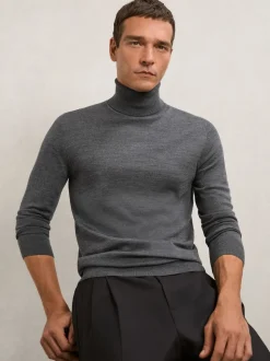 Reiss Derby Grey Marl Caine Slim Fit Merino Wool Roll Neck Jumper