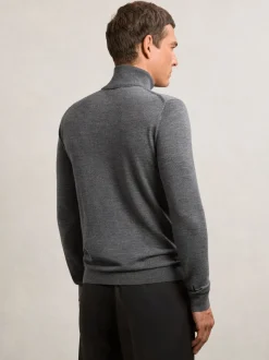 Reiss Derby Grey Marl Caine Slim Fit Merino Wool Roll Neck Jumper