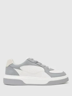 Reiss Dusty Blue/White Cast Bonded-Leather Chunky Sole Trainers
