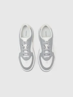 Reiss Dusty Blue/White Cast Bonded-Leather Chunky Sole Trainers