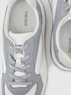 Reiss Dusty Blue/White Cast Bonded-Leather Chunky Sole Trainers
