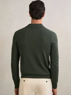 Reiss Forest Green Gideon Wool V-Stitch Button-Through Cardigan