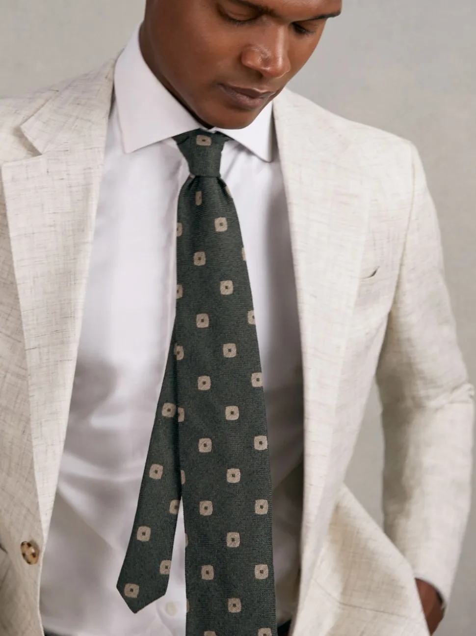 Reiss Forest Green Marco Silk-Wool Square-Medallion Tie