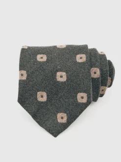 Reiss Forest Green Marco Silk-Wool Square-Medallion Tie