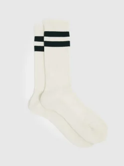 Reiss Forest Green/Ecru Henman Cotton-Blend Double-Stripe Socks