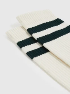 Reiss Forest Green/Ecru Henman Cotton-Blend Double-Stripe Socks