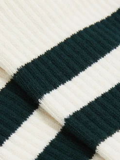 Reiss Forest Green/Ecru Henman Cotton-Blend Double-Stripe Socks