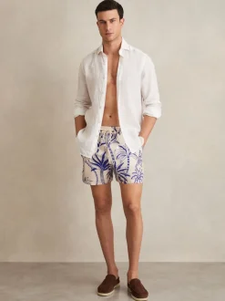 Reiss French Blue/White Ganetti Palm Print Swim Shorts