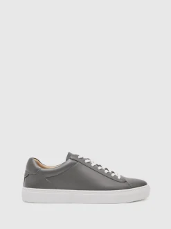 Reiss Graphite Grey Finley Leather Low-Top Trainers