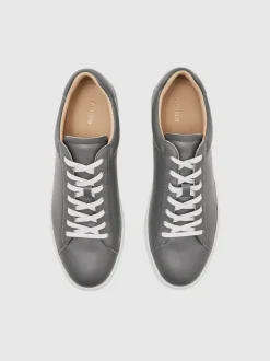Reiss Graphite Grey Finley Leather Low-Top Trainers
