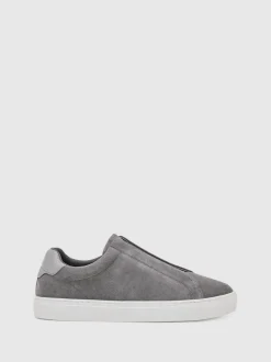 Reiss Grey Emil Suede Slip-On Elasticated Trainers