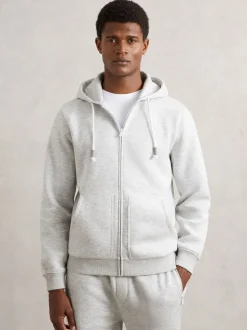 Reiss Grey Howel Cotton-Blend Zip-Through Hoodie