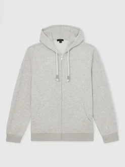 Reiss Grey Howel Cotton-Blend Zip-Through Hoodie