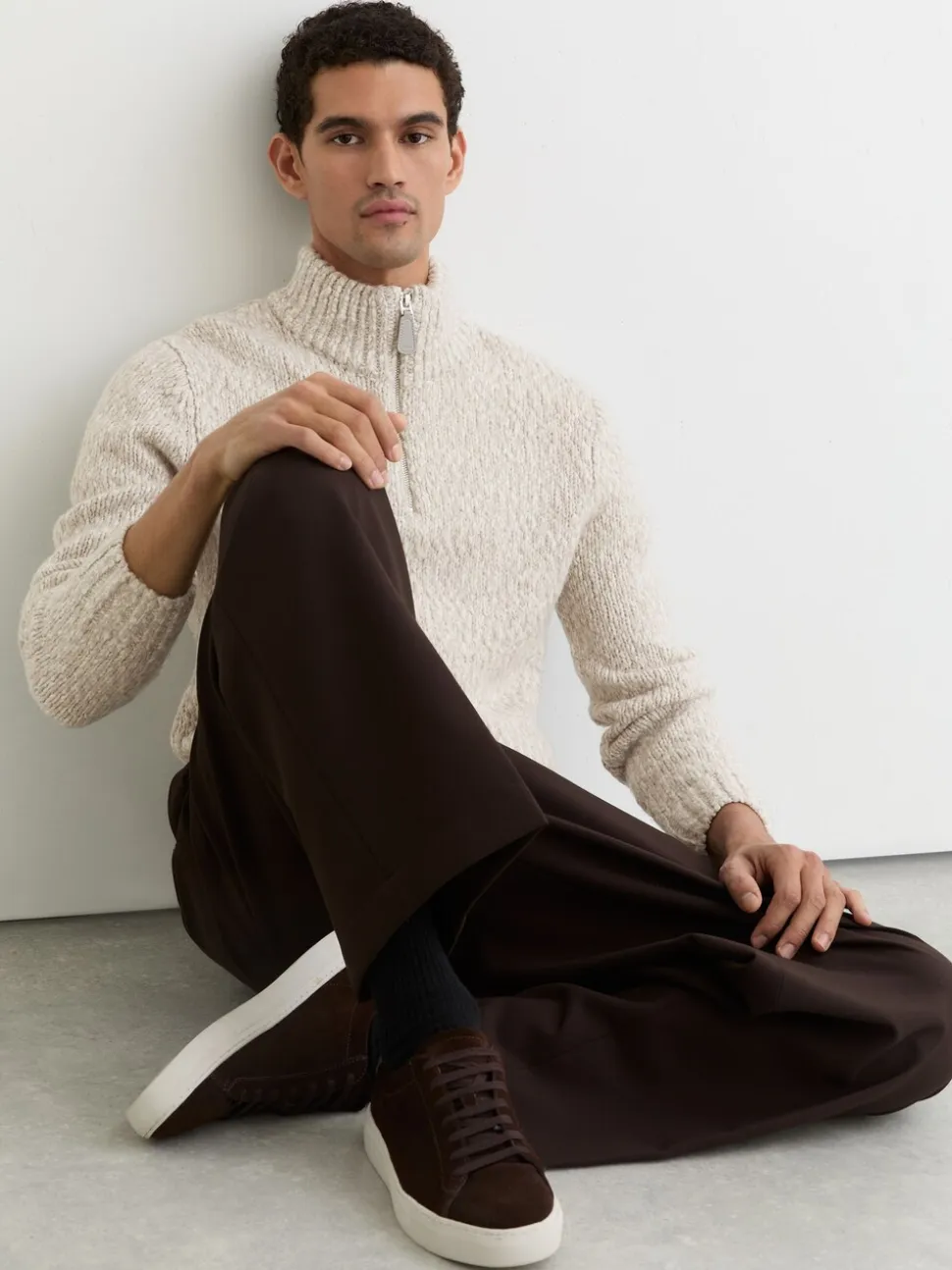 Reiss Grey Marl Seb Marled Half-Zip Knitted Jumper with Wool