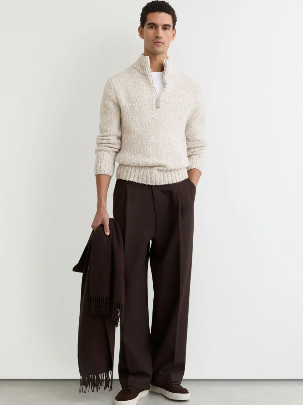 Reiss Grey Marl Seb Marled Half-Zip Knitted Jumper with Wool