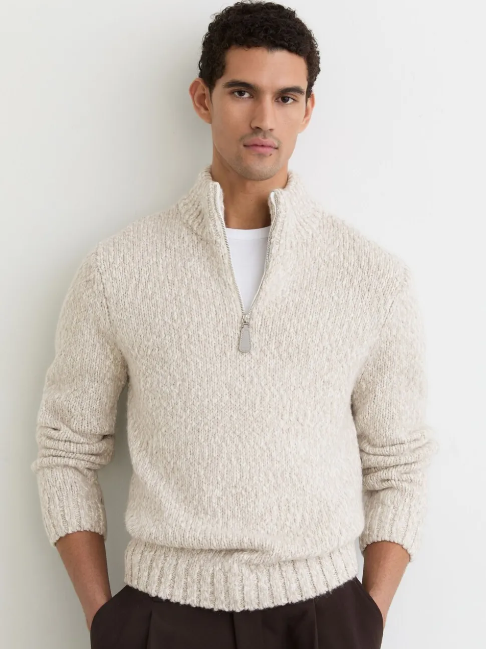 Reiss Grey Marl Seb Marled Half-Zip Knitted Jumper with Wool