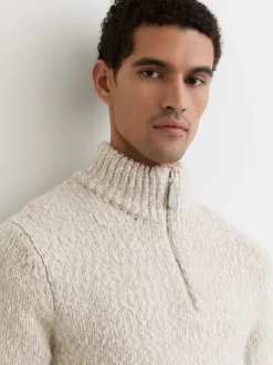Reiss Grey Marl Seb Marled Half-Zip Knitted Jumper with Wool