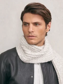 Reiss Grey Marl Woolpack Rib-Knit Marl Scarf with Wool