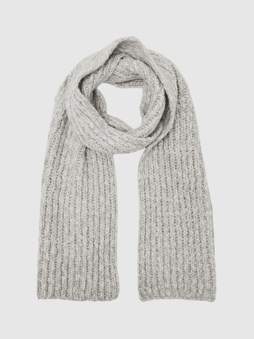 Reiss Grey Marl Woolpack Rib-Knit Marl Scarf with Wool