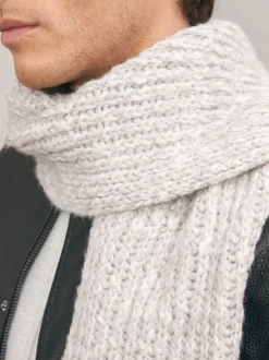 Reiss Grey Marl Woolpack Rib-Knit Marl Scarf with Wool