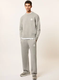 Reiss Grey Melange Blake Monogram Wool Wide-Leg Knitted Joggers