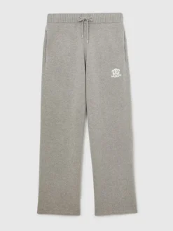 Reiss Grey Melange Blake Monogram Wool Wide-Leg Knitted Joggers