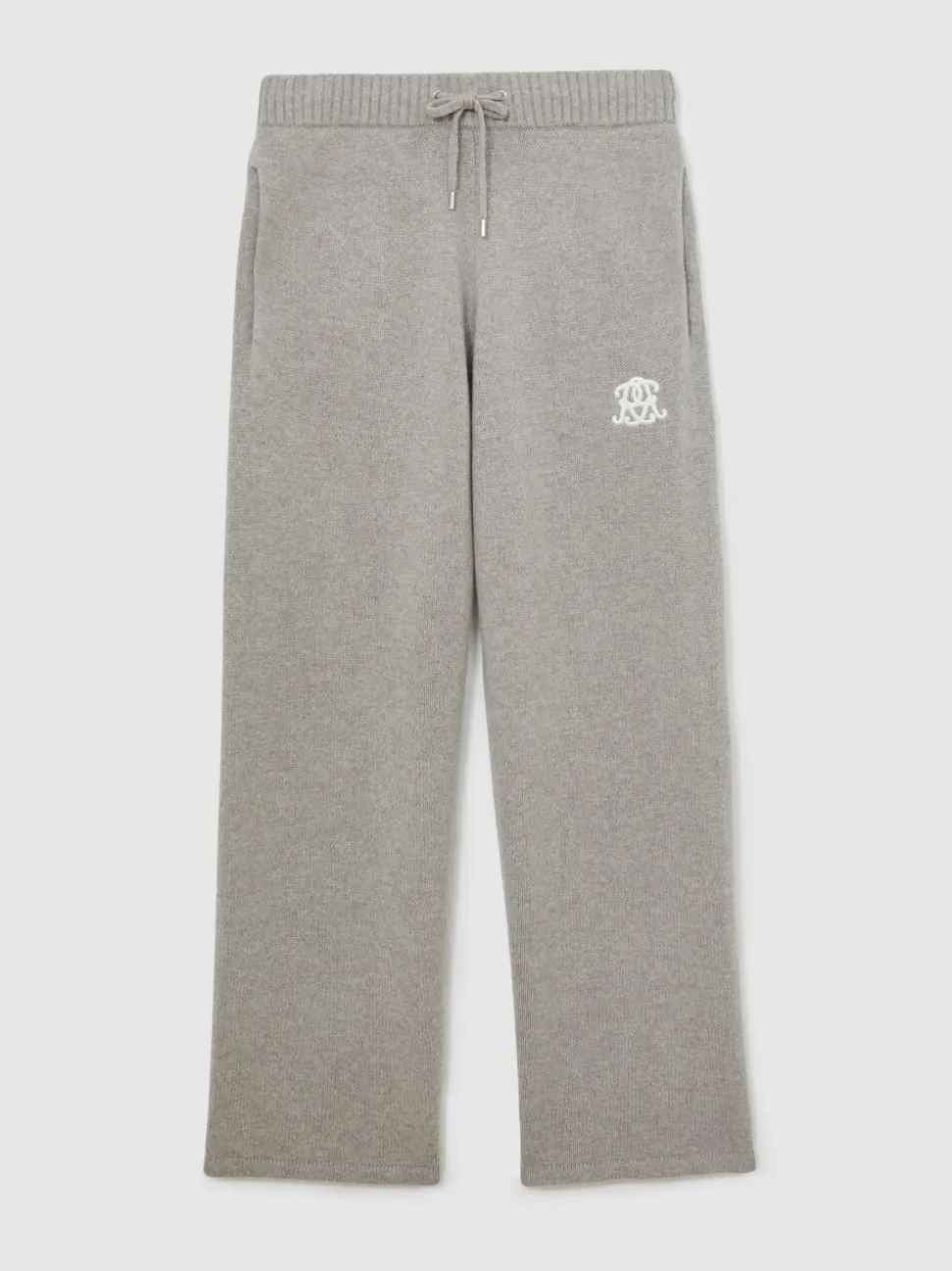 Reiss Grey Melange Blake Monogram Wool Wide-Leg Knitted Joggers