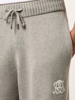 Reiss Grey Melange Blake Monogram Wool Wide-Leg Knitted Joggers
