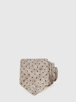 Reiss Grey Melange Pio Wool-Cotton Polka-Dot Tie