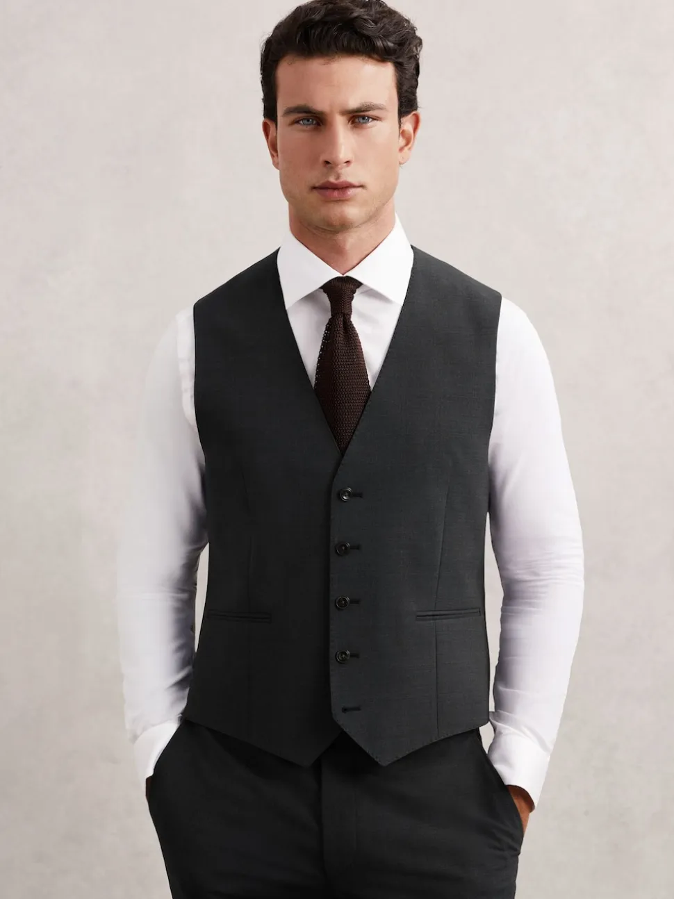Reiss Grey Promise Wool-Blend Tailored-Fit Waistcoat