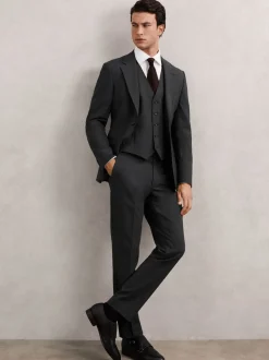 Reiss Grey Promise Wool-Blend Tailored-Fit Waistcoat