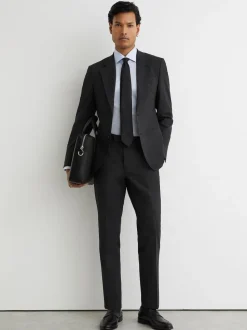 Reiss Grey Promise Wool-Blend Single-Breasted Suit Blazer Tailored-Fit